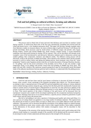 Foil and Leaf Gilding on Cultural Artifacts; Forming and Adhesion E