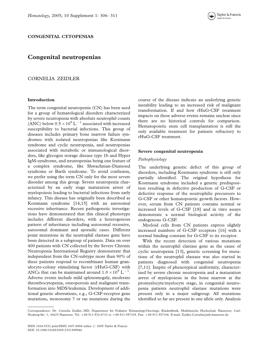 Congenital Neutropenias