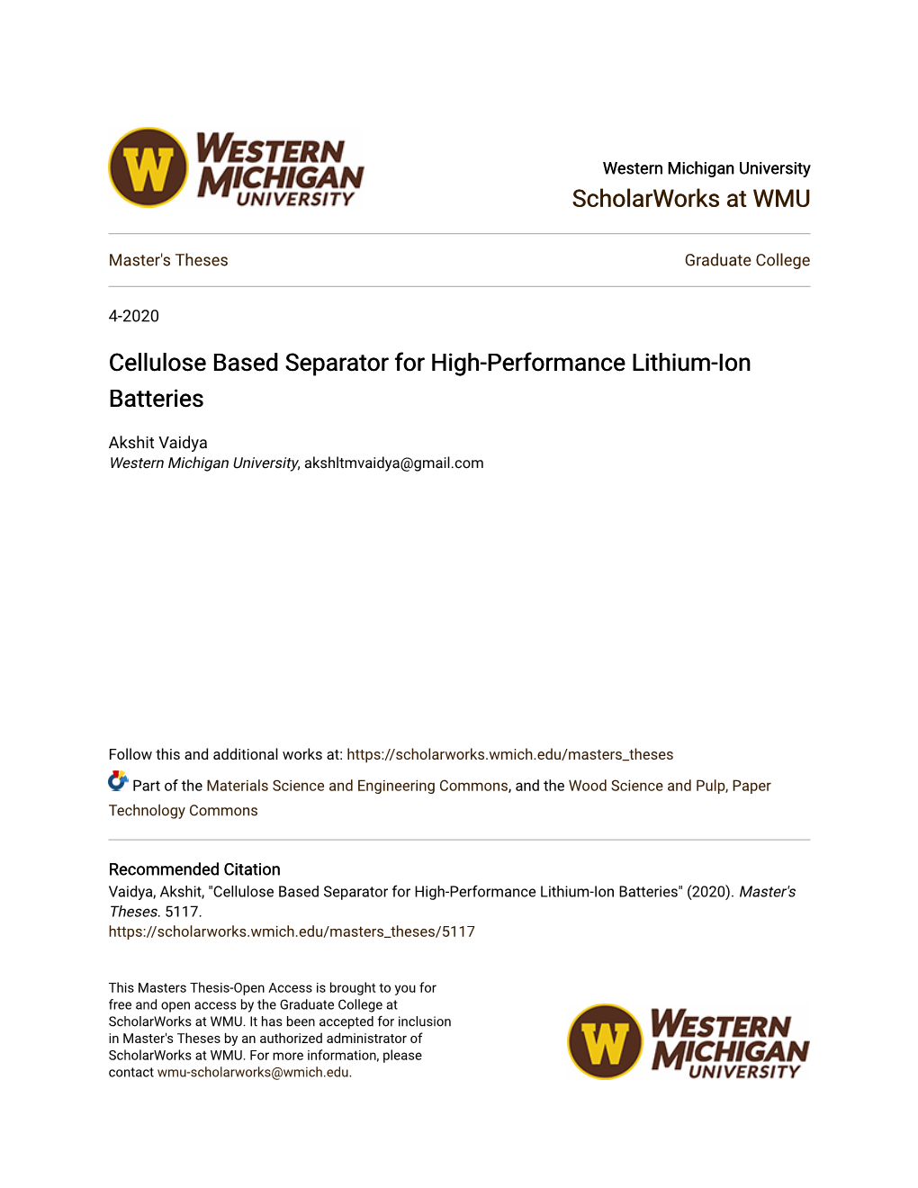 Cellulose Based Separator for High-Performance Lithium-Ion Batteries