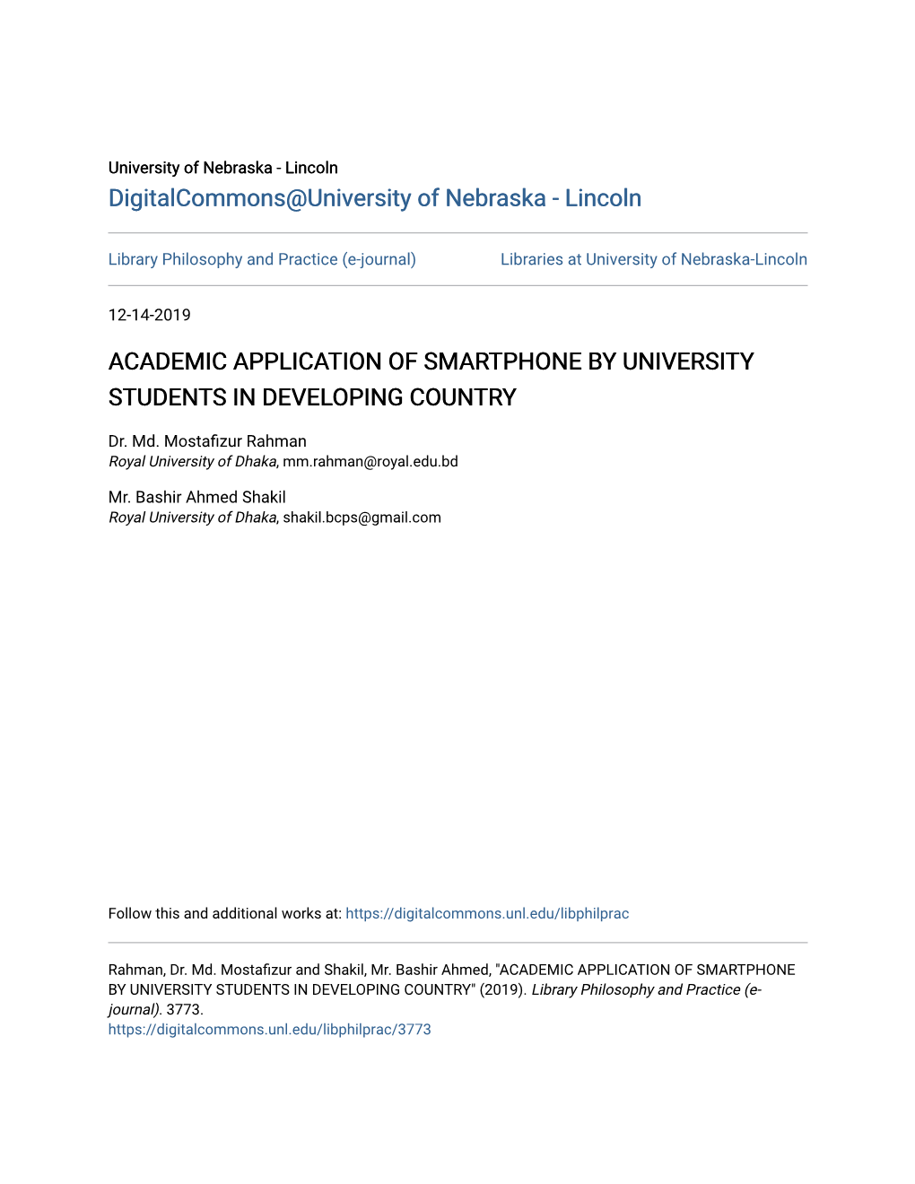 Academic Application of Smartphone by University Students in Developing Country