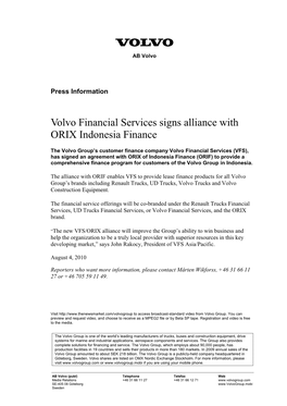 Volvo Financial Services Signs Alliance with ORIX Indonesia Finance