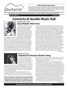 Concerts at Sundin Music Hall Saturday, March 16Th Jazz Master Mimi Fox Our 2012–13 Season Has Brought Selections from That CD Will Be Featured at the Concert