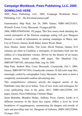 Campaign Workbook, Paizo Publishing, LLC, 2005
