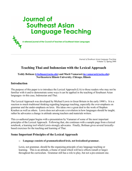 Teaching Thai and Indonesian with the Lexical Approach