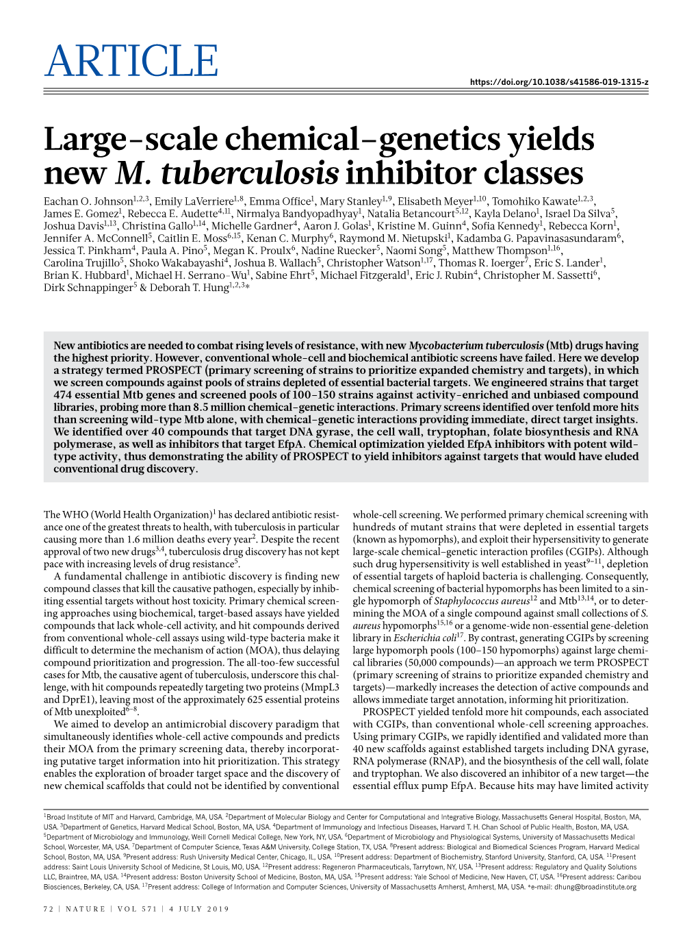 Large-Scale Chemical–Genetics Yields New M. Tuberculosis Inhibitor Classes ­­Eachan O