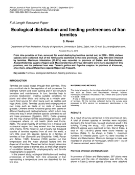 Ecological Distribution and Feeding Preferences of Iran Termites