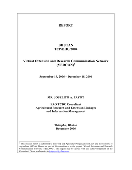 REPORT BHUTAN TCP/BHU/3004 Virtual Extension and Research