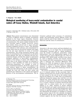 Biological Monitoring of Heavy-Metal Contamination in Coastal Waters Off Casey Station, Windmill Islands, East Antarctica