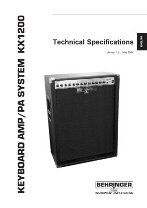 KEYBOARD AMP/PA SYSTEM KX1200 Technical Specifications Technical Version 1.0