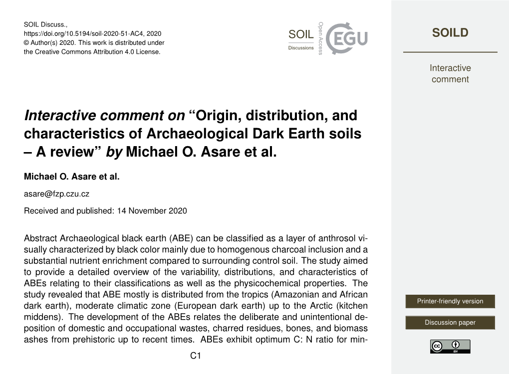 Origin, Distribution, and Characteristics of Archaeological Dark Earth Soils – a Review” by Michael O