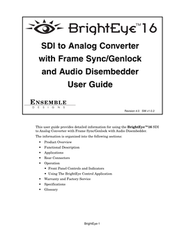 SDI to Analog Converter with Frame Sync/Genlock and Audio Disembedder User Guide