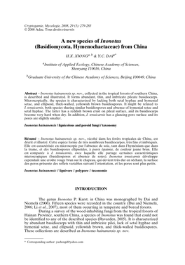 A New Species of Inonotus (Basidiomycota, Hymenochaetaceae) from China