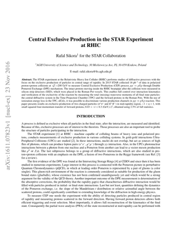 Central Exclusive Production in the STAR Experiment at RHIC