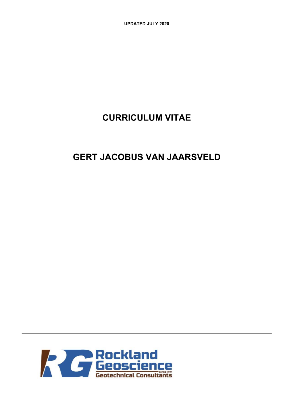 Curriculum Vitae Gert Jacobus Van Jaarsveld