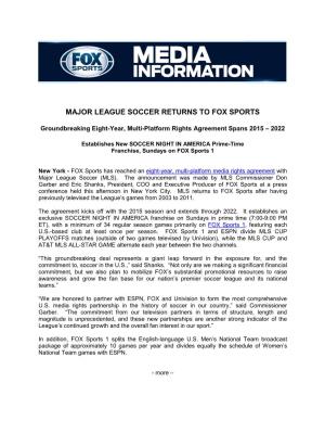 Major League Soccer Returns to Fox Sports