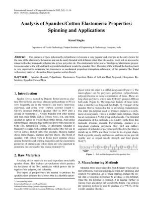 Analysis of Spandex/Cotton Elastomeric Properties: Spinning and Applications