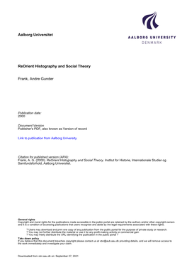 Aalborg Universitet Reorient Histography and Social Theory