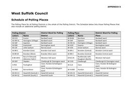 West Suffolk Council Schedule of Polling Places