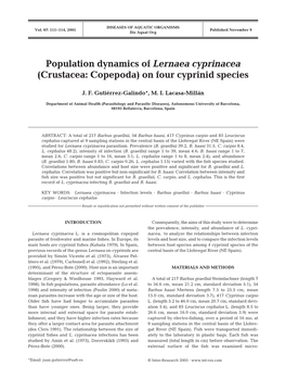 Population Dynamics of Lernaea Cyprinacea (Crustacea: Copepoda) on Four Cyprinid Species