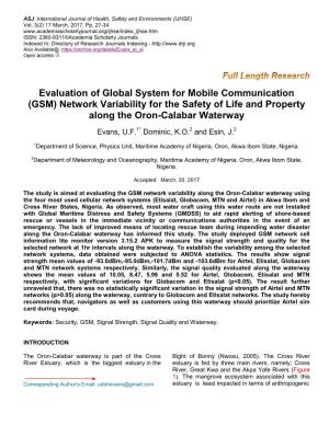 Evaluation of Global System for Mobile Communication (GSM) Network Variability for the Safety of Life and Property Along the Oron-Calabar Waterway