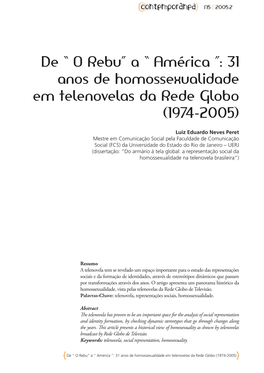 De “ O Rebu” a “ América ”: 31 Anos De Homossexualidade Em Telenovelas Da Rede Globo (1974-2005)