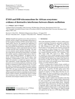 ENSO and IOD Teleconnections for African Ecosystems: Evidence of Destructive Interference Between Climate Oscillations