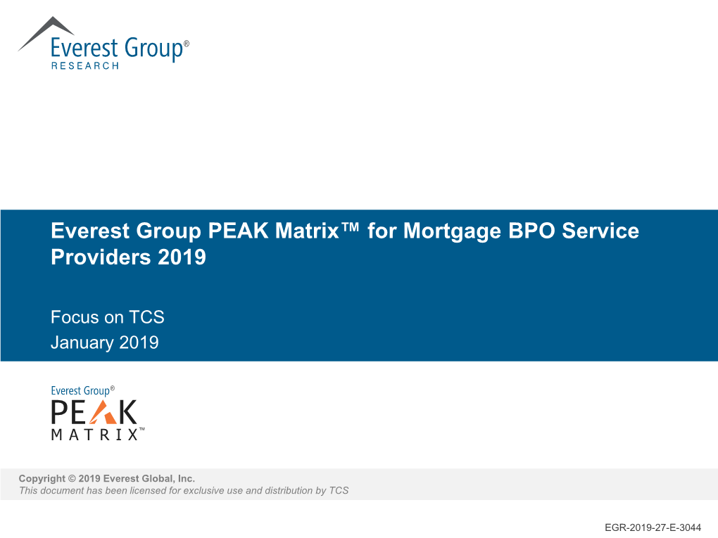 Everest Group PEAK Matrix™ for Mortgage BPO Service Providers 2019