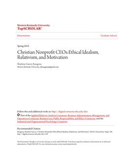 Christian Nonprofit Ceos:Ethical Idealism, Relativism, and Motivation