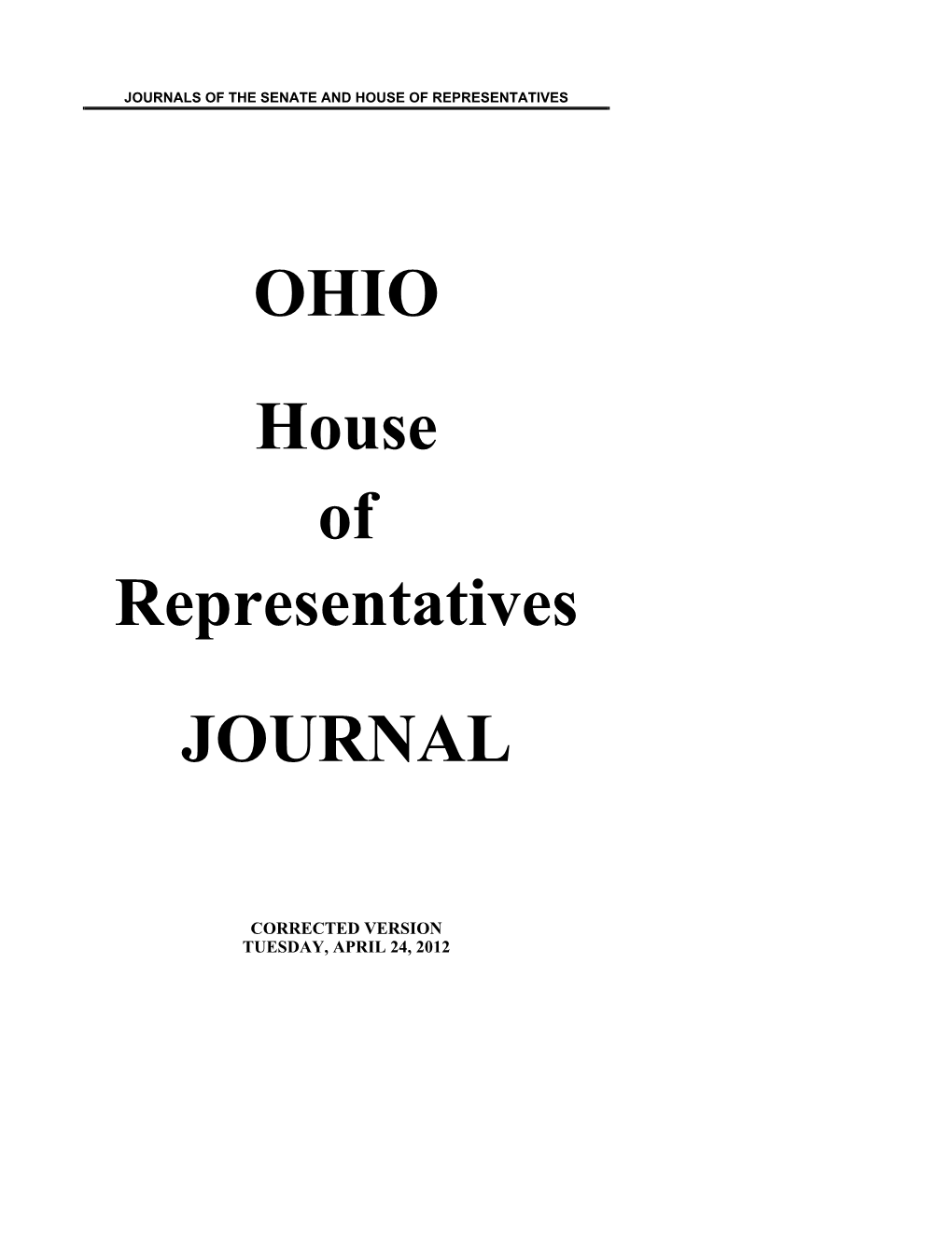 OHIO House of Representatives JOURNAL