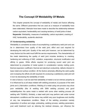The Concept of Weldability of Metals
