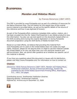 Mandan and Hidatsa Music