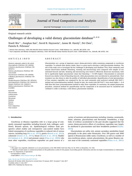 Challenges of Developing a Valid Dietary Glucosinolate Database , T ⁎ Xianli Wua, , Jianghao Sunb, David B