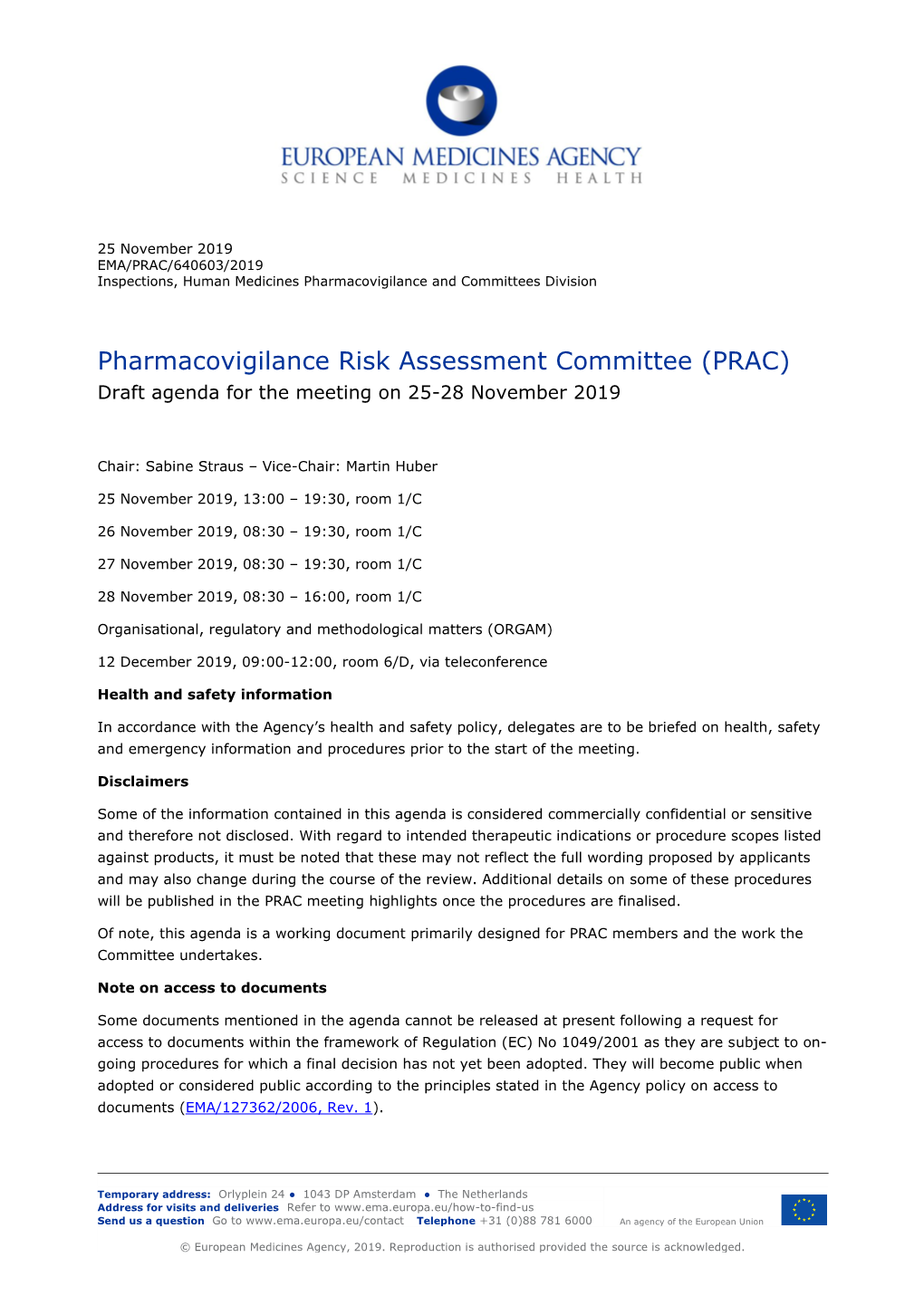 PRAC Agenda 25-28 November 2019