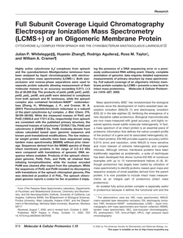 (LCMS ) of an Oligomeric Membrane Protein