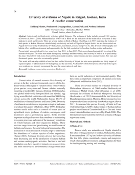 Diversity of Avifauna of Nigade in Raigad, Konkan, India a Casefor Conservation