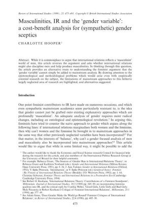 Masculinities, IR and the 'Gender Variable': a Cost-Benefit Analysis For