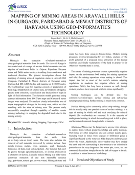 Mapping of Mining Areas in Aravalli Hills in Gurgaon, Faridabad & Mewat Districts of Haryana Using Geo-Informatics Technolo