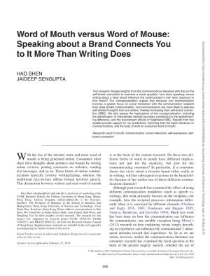 Word of Mouth Versus Word of Mouse: Speaking About a Brand Connects