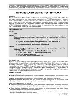 Thromboelastography (Teg) in Trauma