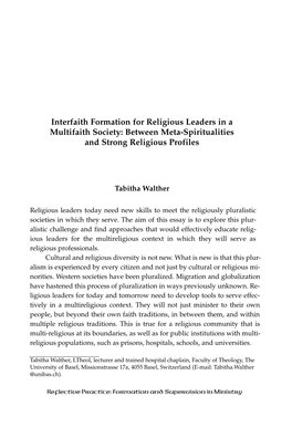 Interfaith Formation for Religious Leaders in a Multifaith Society: Between Meta-Spiritualities and Strong Religious Profiles