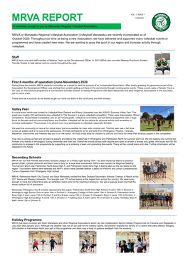 MRVA REPORT 11/06/2021 a Newsletter Brought to You by (Manawatu Regional Volleyball Association)