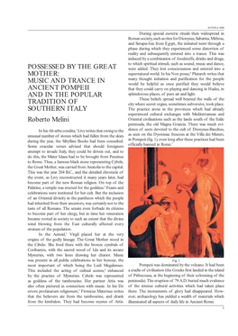 MUSIC and TRANCE in ANCIENT POMPEII and in the POPULAR TRADITION of SOUTHERN ITALY Roberto Melini
