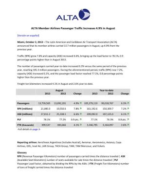 ALTA Traffic Report
