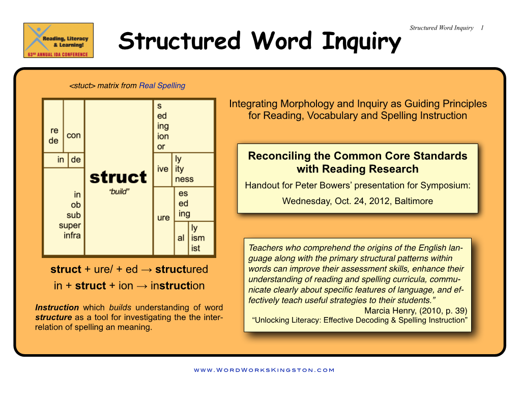 Structured Word Inquiry 1 Structured Word Inquiry