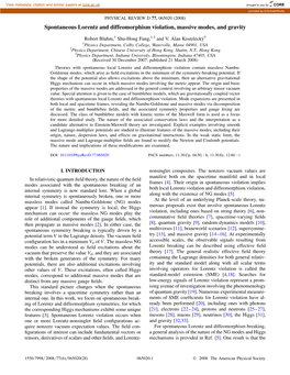 Spontaneous Lorentz and Diffeomorphism Violation, Massive Modes, and Gravity