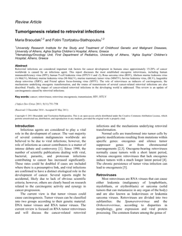 Tumorigenesis Related to Retroviral Infections