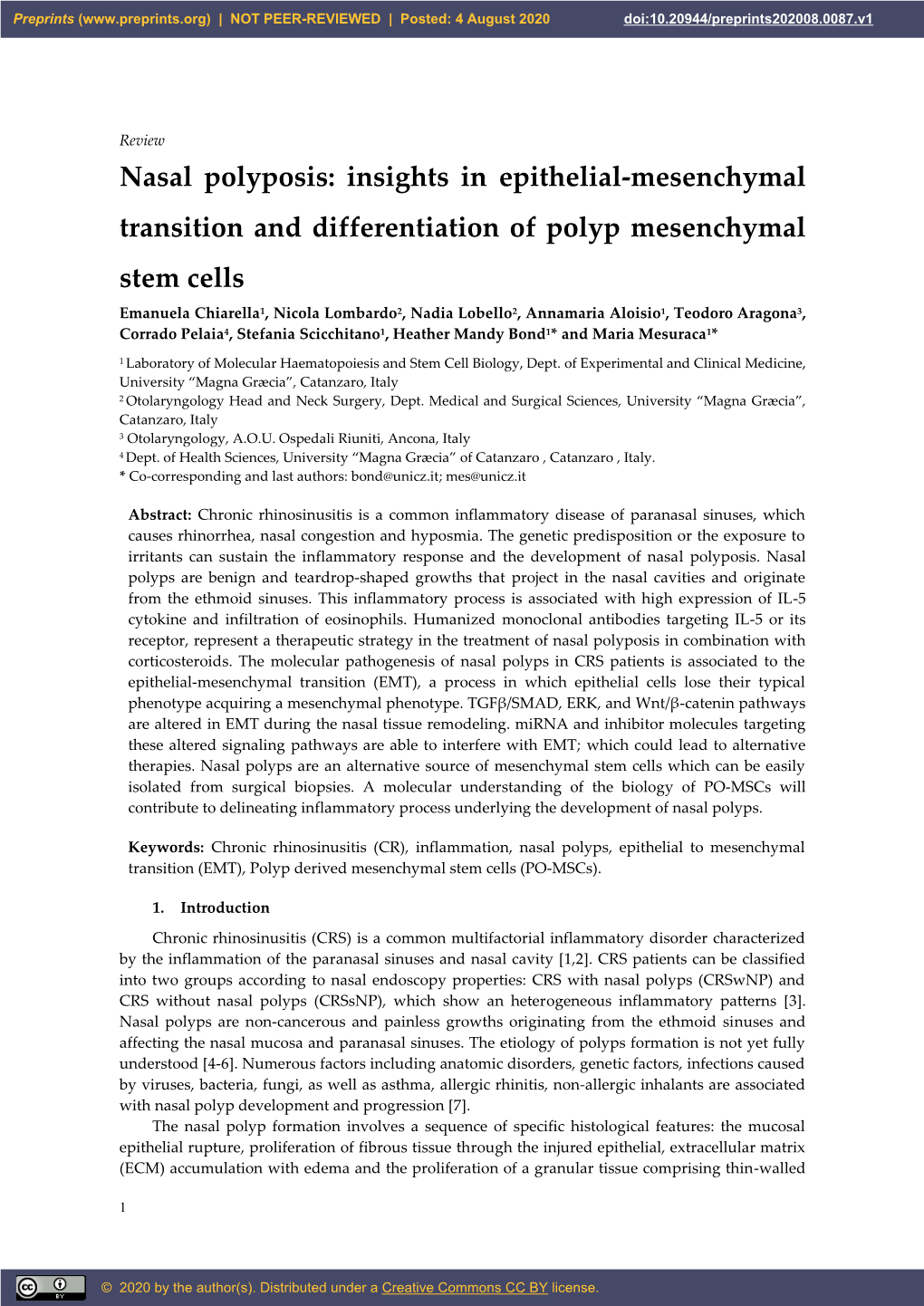 Nasal Polyposis: Insights in Epithelial-Mesenchymal Transition