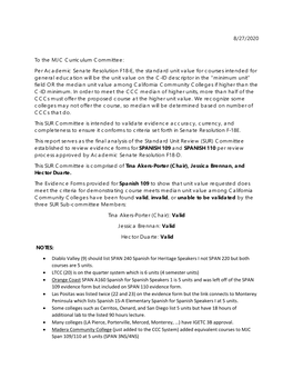 8/27/2020 to the MJC Curriculum Committee: Per Academic Senate
