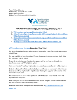 VTA Daily News Coverage for Monday, January 8, 2018 1