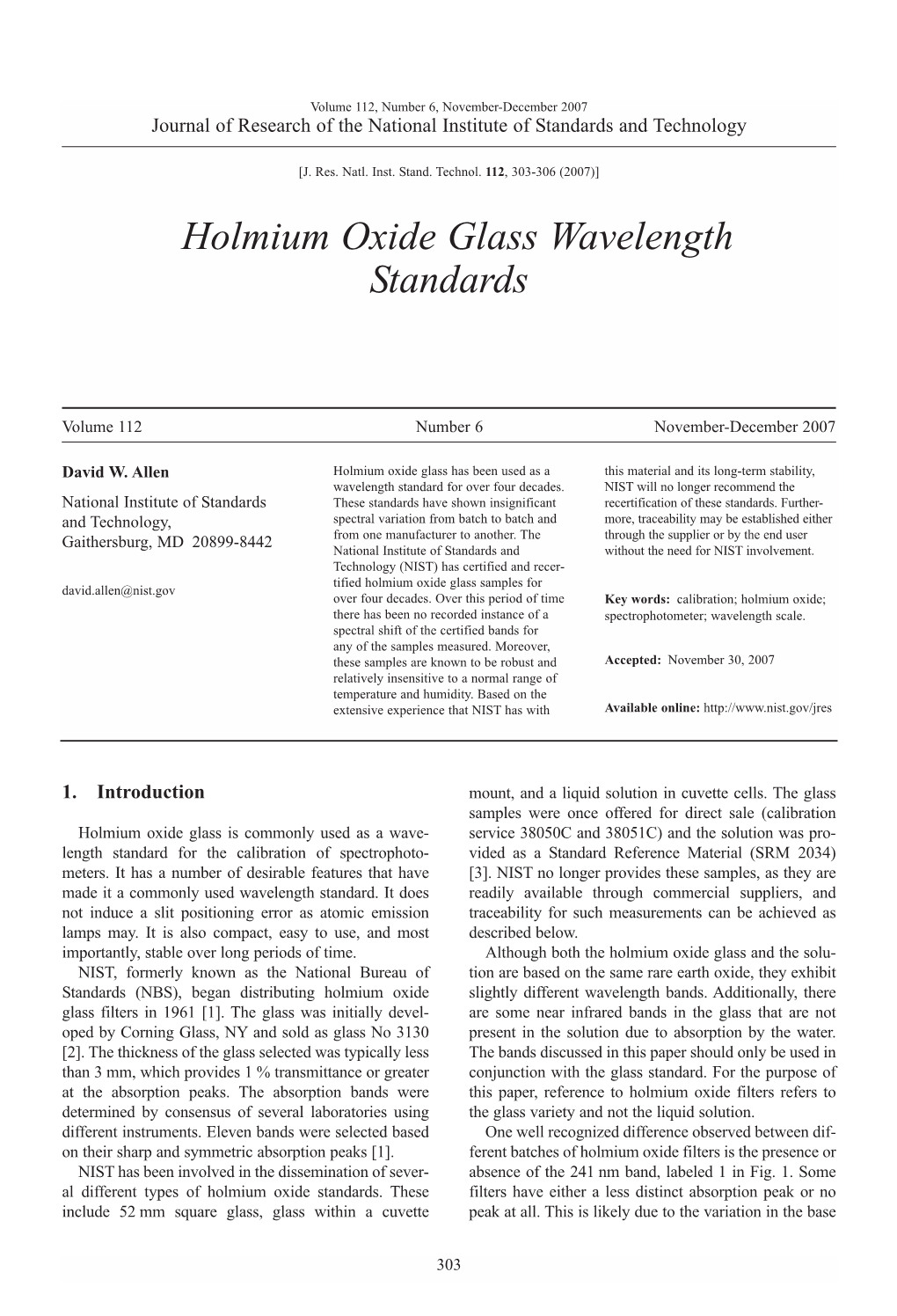 Holmium Oxide Glass Wavelength Standards